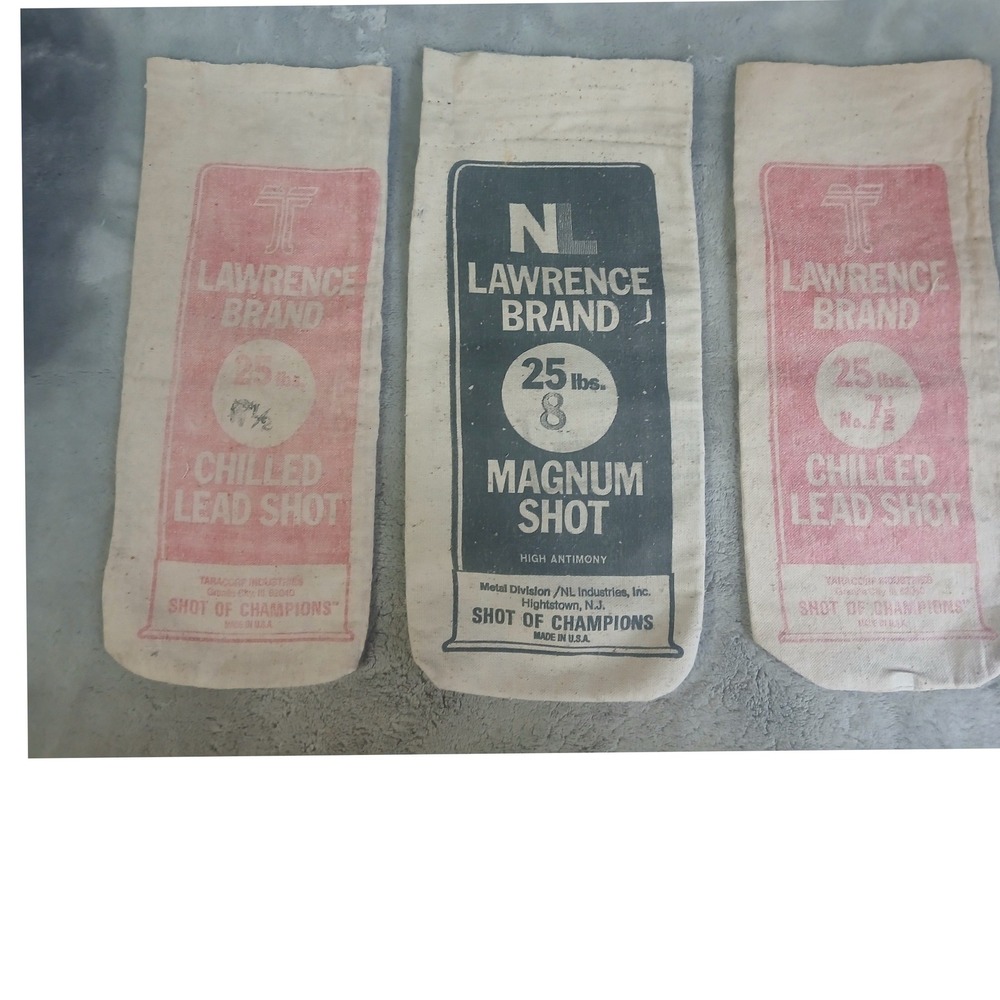 Vintage Lawrence Brand Lead Shot Canvas Bags Set of 3 Magnum Chilled 25lb USA